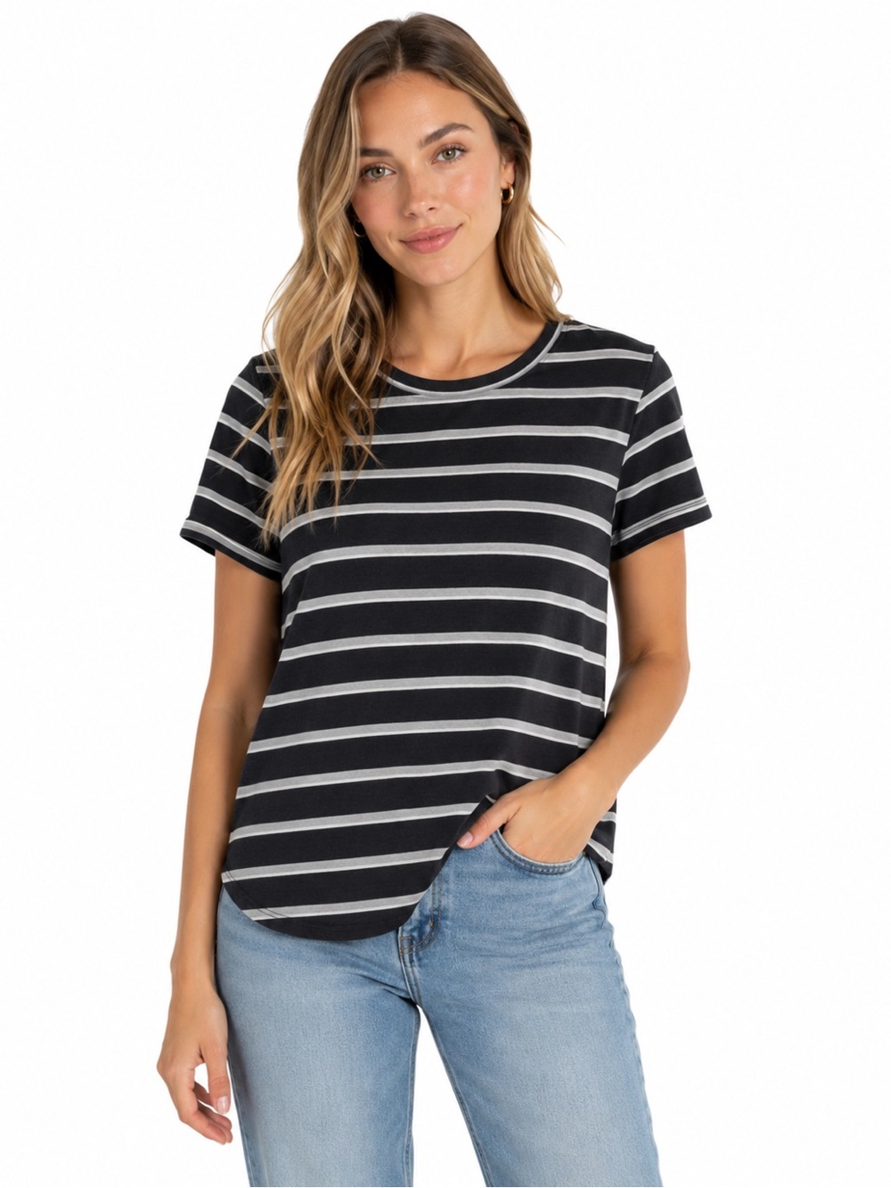 American Eagle Outfitters Black and White Striped Short Sleeve Tee